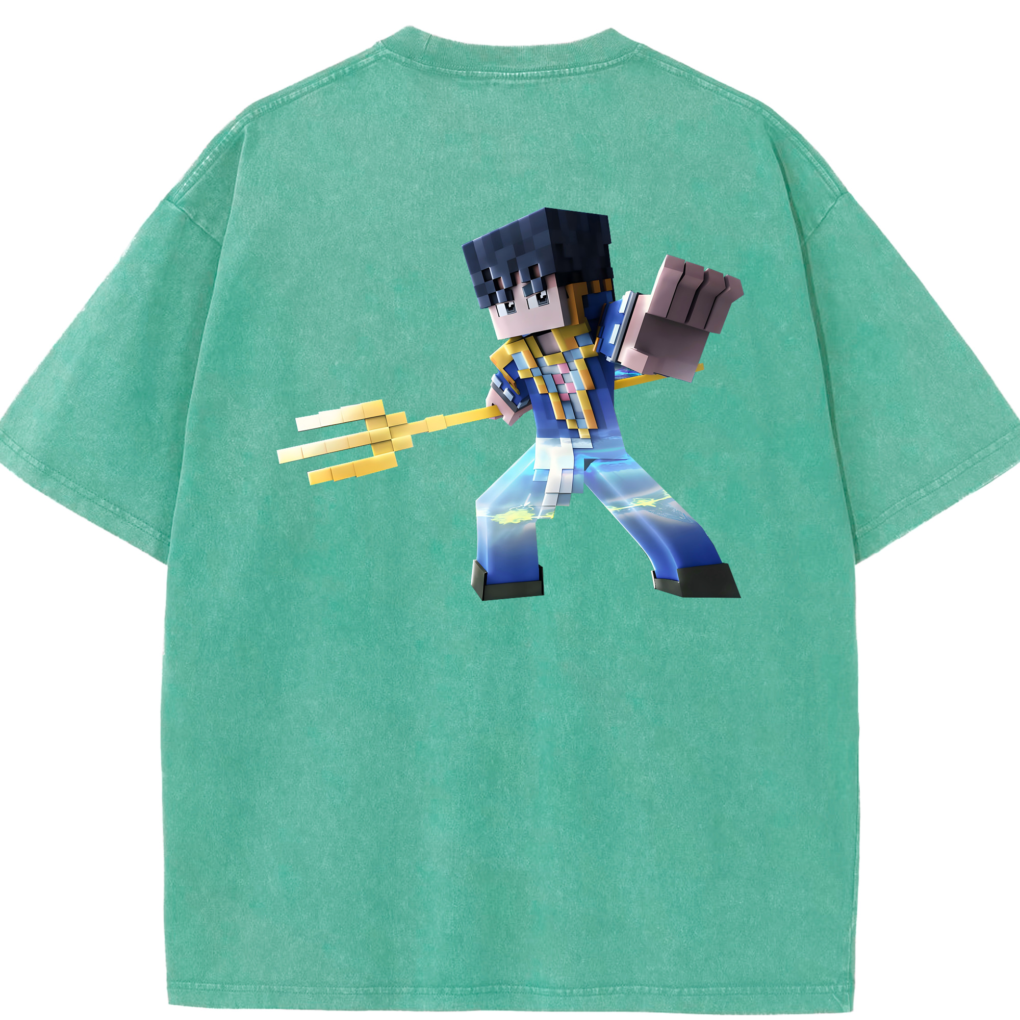 （画像用） マインクラフト ブロックの世界 Minecraft MC Block world 綿100% ヴィンテージ風 半袖Tシャツ（背面プリント）